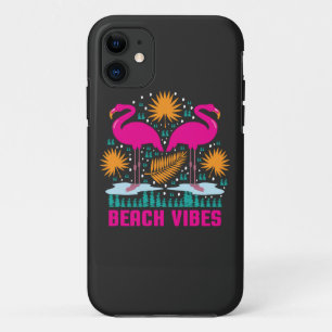 Beach Vibes Pink Flamingos Design iPhone 11 Case