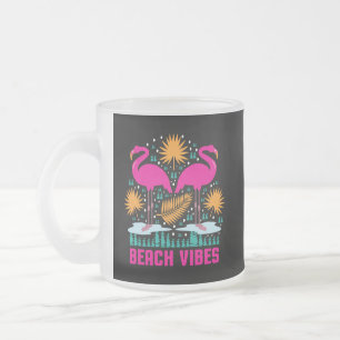 Beach Vibes Pink Flamingos Design Frosted Glass Coffee Mug