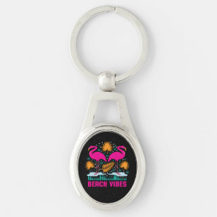 Beach Vibes Pink Flamingos Design Keychain