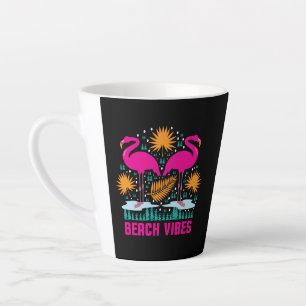 Beach Vibes Pink Flamingos Design Latte Mug