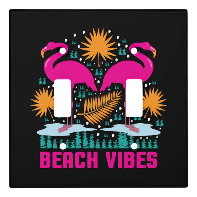 Beach Vibes Pink Flamingos Design Light Switch Cover (Front)
