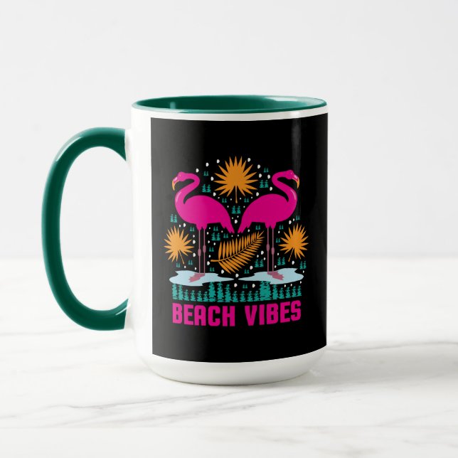 Beach Vibes Pink Flamingos Design Mug (Left)