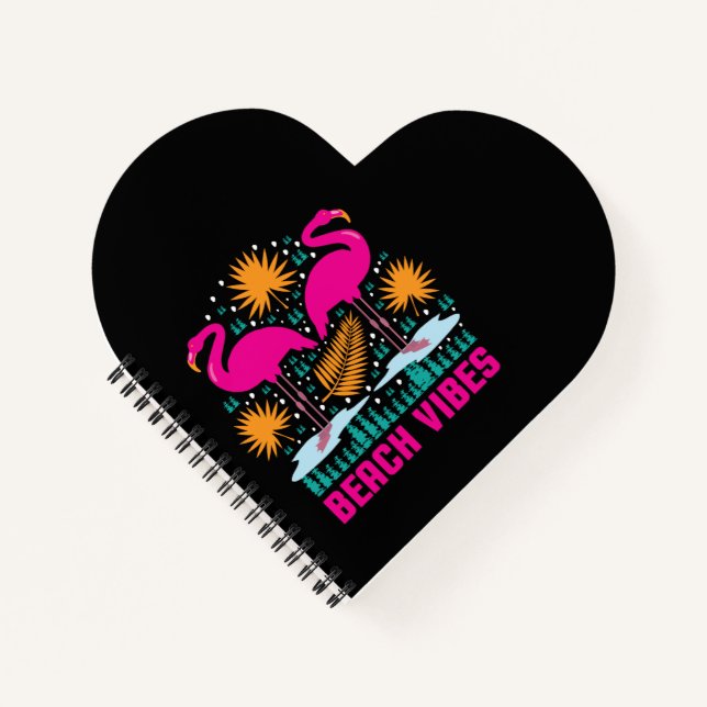 Beach Vibes Pink Flamingos Design Notebook (Front)