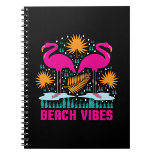 Beach Vibes Pink Flamingos Design Notebook