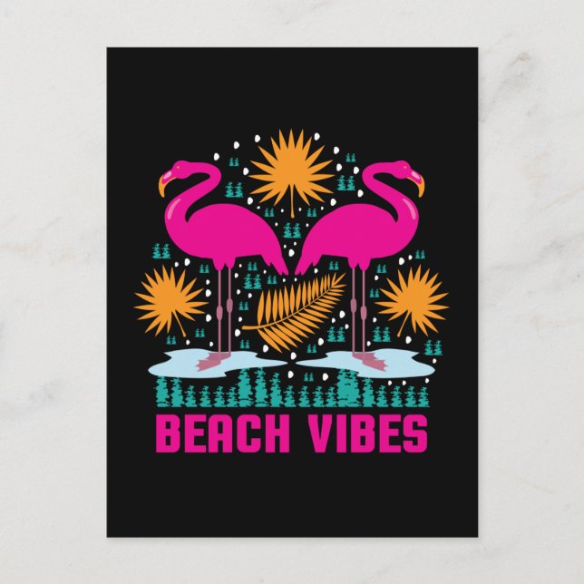 Beach Vibes Pink Flamingos Design Postcard (Front)