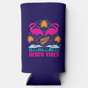 Beach Vibes Pink Flamingos Design Seltzer Can Cooler