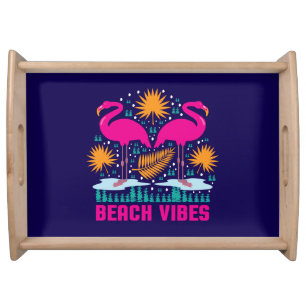 Beach Vibes Pink Flamingos Design Serving Tray