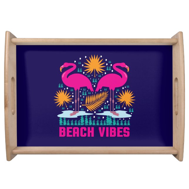 Beach Vibes Pink Flamingos Design Serving Tray (Front)