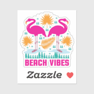 Beach Vibes Pink Flamingos Design Sticker