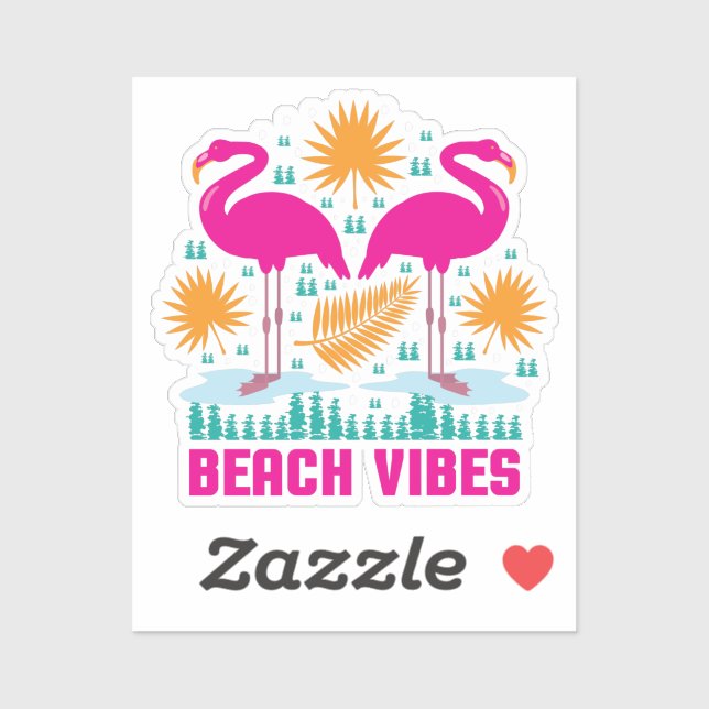Beach Vibes Pink Flamingos Design Sticker (Sheet)