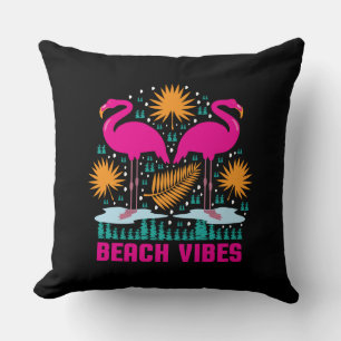 Beach Vibes Pink Flamingos Design Throw Pillow