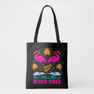 Beach Vibes Pink Flamingos Design Tote Bag