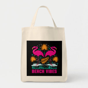 Beach Vibes Pink Flamingos Design Tote Bag