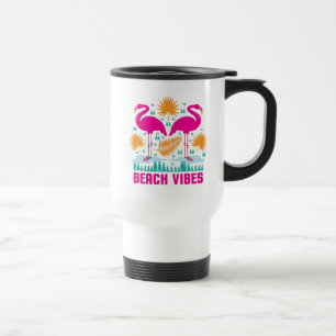 Beach Vibes Pink Flamingos Design Travel Mug
