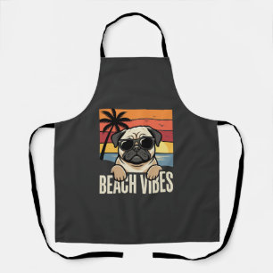 Beach Vibes Pug Dog Sunset Apron
