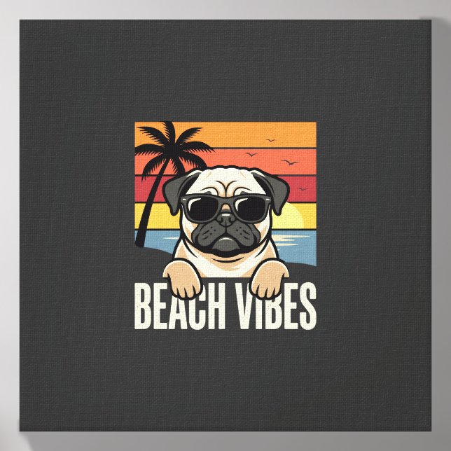 Beach Vibes Pug Dog Sunset Canvas Photo Tile (Front Set)