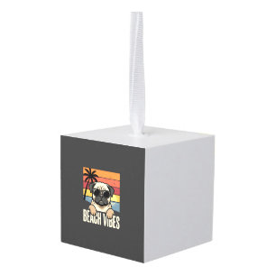Beach Vibes Pug Dog Sunset Cube Ornament