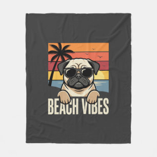 Beach Vibes Pug Dog Sunset Fleece Blanket