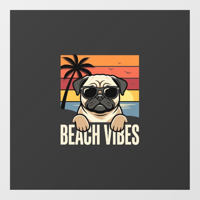 Beach Vibes Pug Dog Sunset Floor Decals (Front)