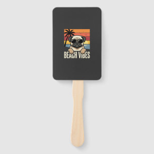 Beach Vibes Pug Dog Sunset Hand Fan