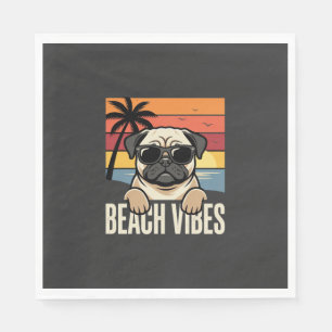 Beach Vibes Pug Dog Sunset Napkins