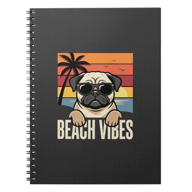 Beach Vibes Pug Dog Sunset Notebook (Front)