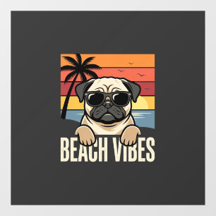 Beach Vibes Pug Dog Sunset Window Cling