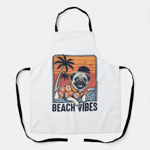 Beach Vibes Pug Vintage Engraving Design_1 Apron