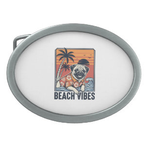 Beach Vibes Pug Vintage Engraving Design_1 Belt Buckle