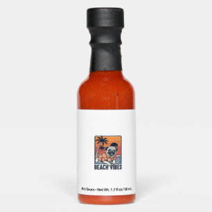 Beach Vibes Pug Vintage Engraving Design_1 Hot Sauces