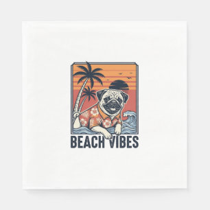Beach Vibes Pug Vintage Engraving Design_1 Napkins
