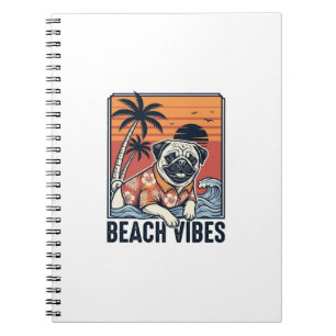 Beach Vibes Pug Vintage Engraving Design_1 Notebook