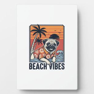 Beach Vibes Pug Vintage Engraving Design_1 Plaque