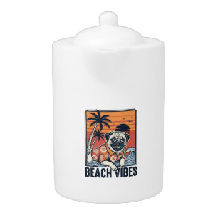 Beach Vibes Pug Vintage Engraving Design_1 Teapot
