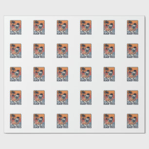 Beach Vibes Pug Vintage Engraving Design_1 Wrapping Paper