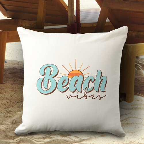 Beach Vibes Retro Summer Sun Throw Pillow