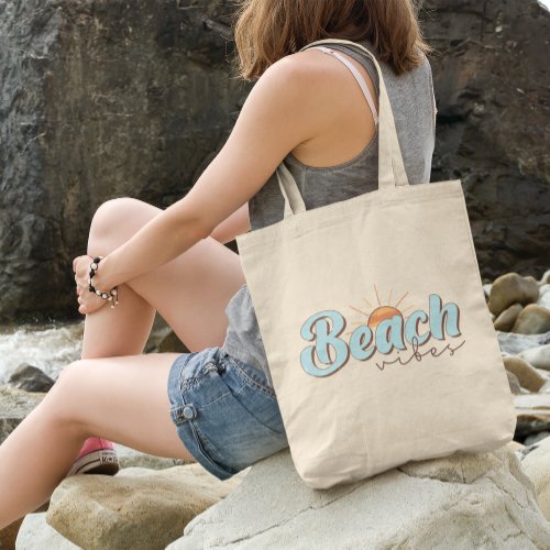 Beach Vibes Retro Summer Sun Tote Bag
