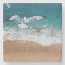 Beach Vibes Sand Writing Seagull Seashore Coastal Stone Coaster