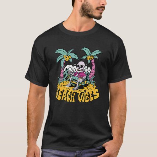 Beach Vibes Skeleton Summer Vacation Tropical Para T_Shirt