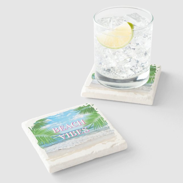 Beach Vibes Stone Coaster Set (Side)