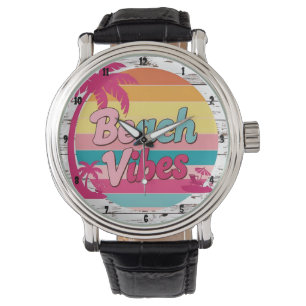 Beach Vibes Sunset Clock Tropical Watch
