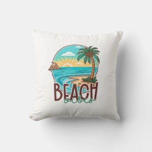 Beach Vibes Sunset – Tropical Palm Tree & Ocean  Throw Pillow