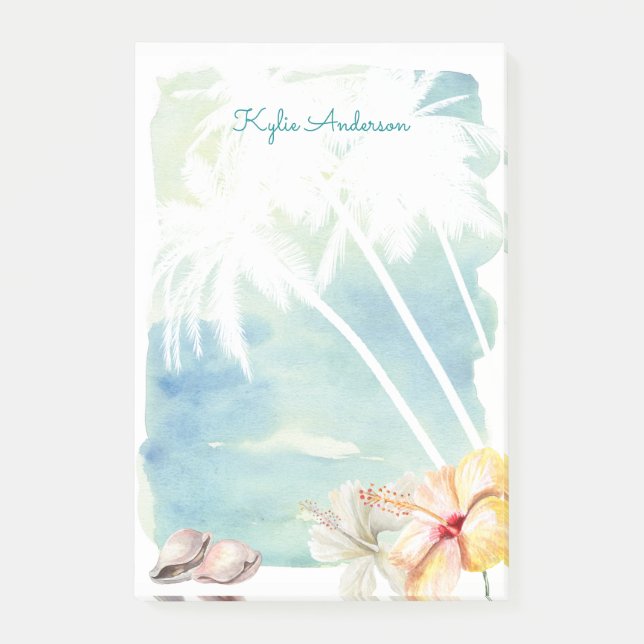 Beach Vibes Tropical Watercolor | Personalized Post-it Notes (Front)