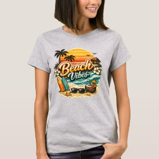 Beach Vibes Vintage Retro Sunset Tropical Beach T-Shirt
