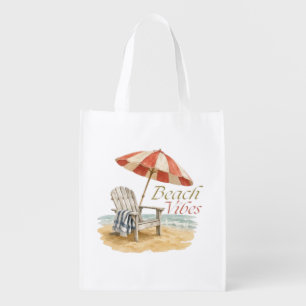Beach Vibes Watercolor Beach Chair Summer T-Shirt Grocery Bag