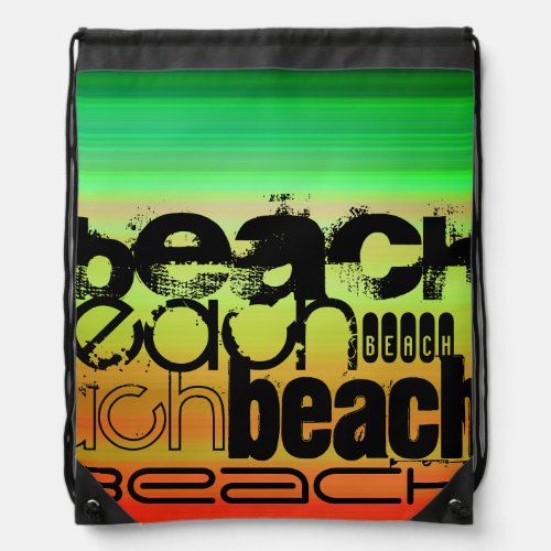 Beach Vibrant Green Orange  Yellow Drawstring Bag