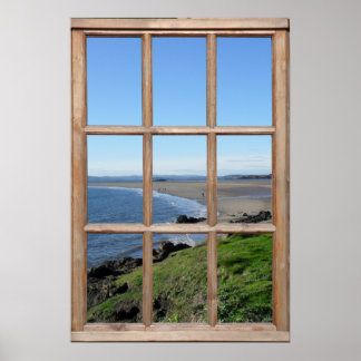 Beach View Illusion from a Fake Wood Window Poster