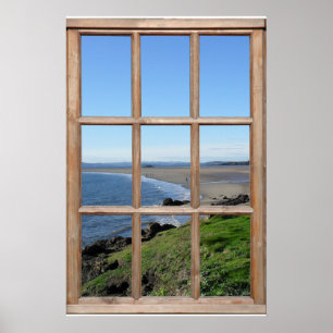 Beach View Illusion from a Fake Wood Window Poster
