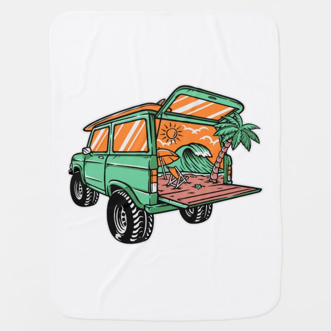 Beach View in the Car Illustration summer fun Baby Blanket (Front)