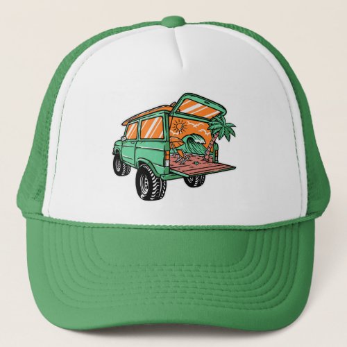 Beach View in the Car Illustration summer fun Trucker Hat